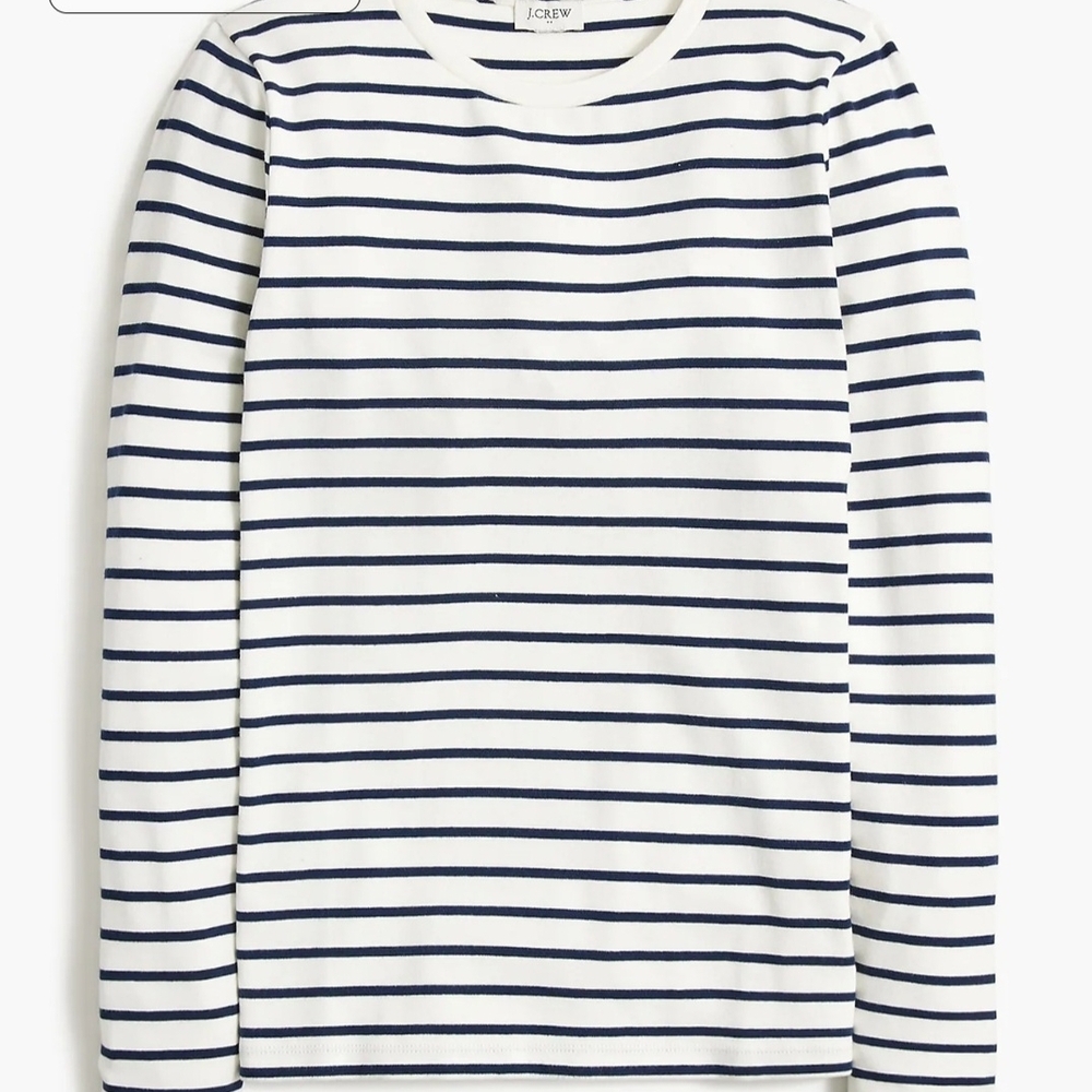 J. Crew White and Navy Striped Long-Sleeve Tee